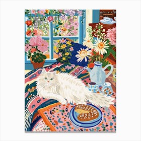 Tea Time With A Angora Cat 5 Canvas Print