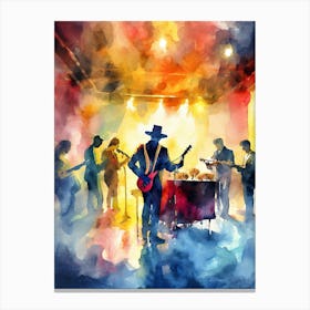 Watercolor Band On Stage Canvas Print
