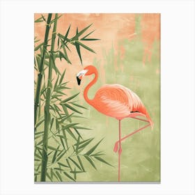 Andean Flamingo And Bamboo Minimalist Illustration 2 Canvas Print
