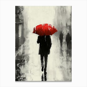 A Man with a Red Umbrella in the Rain 8 Canvas Print