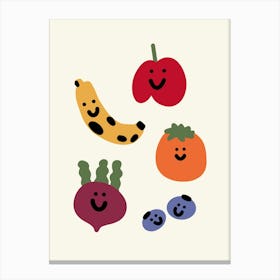 Happy Fruits And Vegetables Colorful Canvas Print