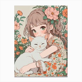 Cute Girl With Cat 2 Canvas Print