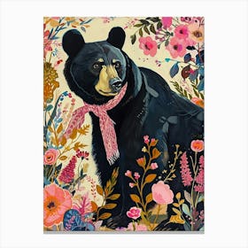 Floral Animal Painting Black Bear 3 Canvas Print