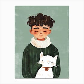 Boy Holding A Cat Canvas Print