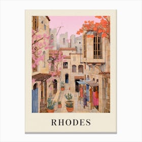Rhodes Greece 3 Vintage Pink Travel Illustration Poster Canvas Print