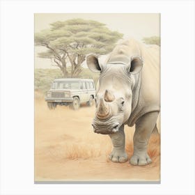 Rhino With A Safari Car 1 Canvas Print