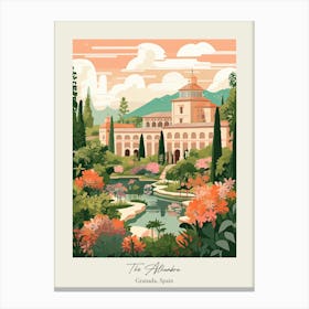 The Alhambra   Granada, Spain   Cute Botanical Illustration Travel 2 Poster Canvas Print