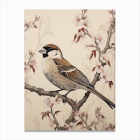 Dark And Moody Botanical House Sparrow 2 Canvas Print