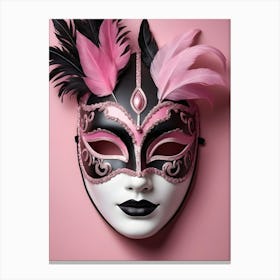 A Woman In A Carnival Mask, Pink And Black (9) Canvas Print