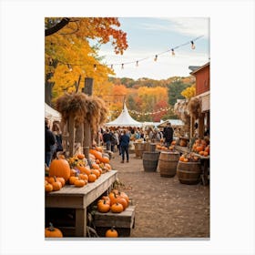 An Old Style Fall Fair Set Amid The Heart Of A Golden Hued Forest The Venue Is Bedecked With Lively (5) Canvas Print