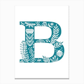 Letter B Bright Teal Canvas Print