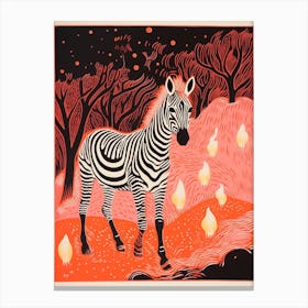 Zebra In The Wild Linocut Inspired 4 Canvas Print