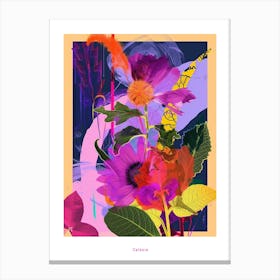 Celosia 3 Neon Flower Collage Poster Canvas Print