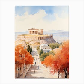 Athens Greece In Autumn Fall, Watercolour 3 Canvas Print