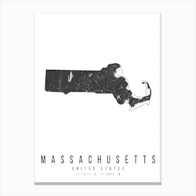 Massachusetts Mono Black And White Modern Minimal Street Map Canvas Print