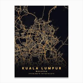 Kuala Lumpur Malaysia Black And Gold Map Canvas Print