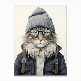 Maine Coon Cat With Glasses Canvas Print