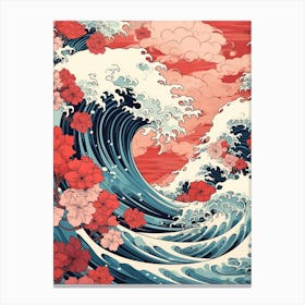 Great Wave With Lotus Flower Drawing In The Style Of Ukiyo E 3 Canvas Print
