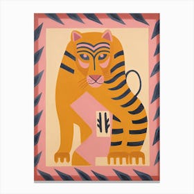 Pink Folk Tiger 5 Canvas Print