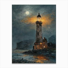 Lighthouse At Night 2 Canvas Print