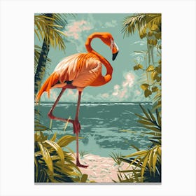 Greater Flamingo Yucatn Peninsula Mexico Tropical Illustration 1 Canvas Print