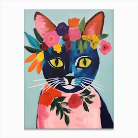 Singapura Cat With A Flower Crown Painting Matisse Style 1 Canvas Print