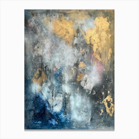 THE GOLDEN COMPASS - Abstract Painting blue, pink, gold colour Canvas Print