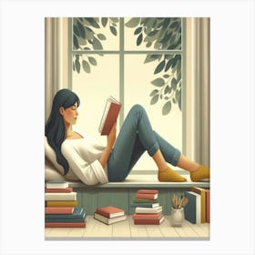 Girl Reading A Book 8 Canvas Print