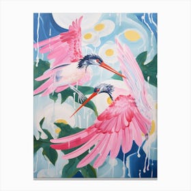 Pink Ethereal Bird Painting Kingfisher 2 Canvas Print