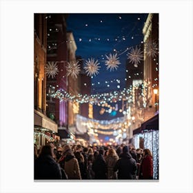 Banner At A Lively New Years Eve Party Drapes Elegantly Across A Bustling Street Strands Of Shiny (2) Canvas Print