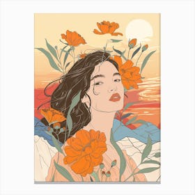 Asian Girl In Flowers Canvas Print