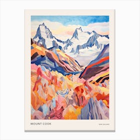 Mount Cook New Zealand 5 Colourful Mountain Illustration Poster Canvas Print