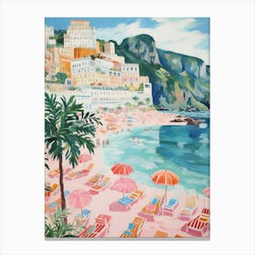 Atrany, Amalfi Coast   Italy Beach Club Lido Watercolour 2 Canvas Print