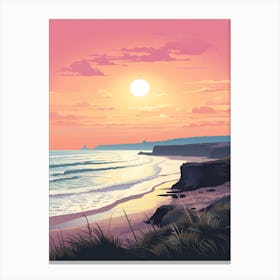Illustration Of Gwithian Beach Cornwall In Pink Tones 3 Canvas Print