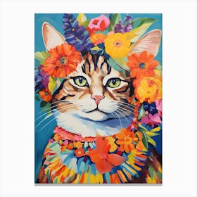 Kurilian Bobtail Cat With A Flower Crown Painting Matisse Style 4 Canvas Print