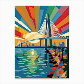 Bandra Worli Sea Link Bridge, India Colourful 2 Canvas Print