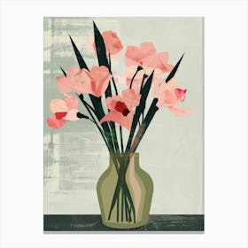 Pink Flowers In A Vase 7 Canvas Print