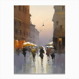 People Walking In The Rain, Acquerello paesaggio Urbano italiano Roma o Milano I'll Canvas Print