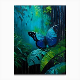 Morpho Butterfly In Rain Forest Oil Painting 2 Canvas Print