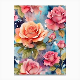 Pink Roses Wallpaper Canvas Print