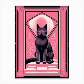 The Tower Tarot Card, Black Cat In Pink 1 Canvas Print