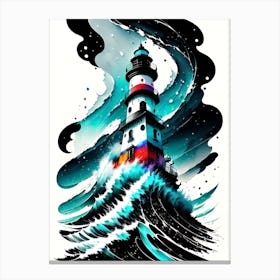 Lighthouse In The Storm Canvas Print