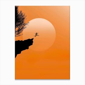 Silhouette Of A boy Jumping Off A Cliff Canvas Print