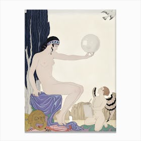 Seated woman and cherub Canvas Print