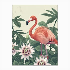 Jamess Flamingo And Passionflowers Minimalist Illustration 2 Canvas Print