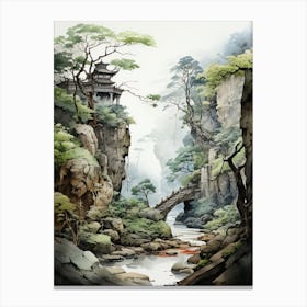 Akiyoshido Cave In Yamaguchi, Japanese Brush Painting, Ukiyo E, Minimal 1 Canvas Print