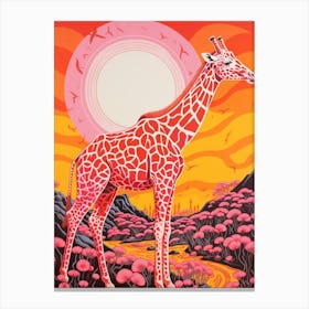 Giraffe Exploring The Nature Orange & Pink 5 Canvas Print
