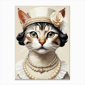 Cat In Pearls Canvas Print