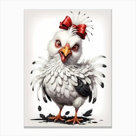 Chicken With A Red Bow Canvas Print