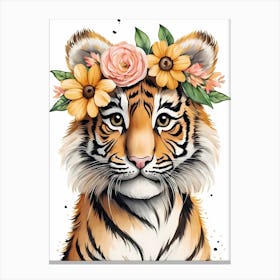 Baby Tiger Flower Crown Bowties Woodland Animal Nursery Decor (8) Canvas Print